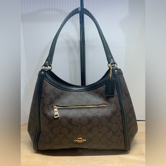 Coach Kristy Signature Brown with Black Trim Shoulder Bag/Tote NWOT - Picture 2 of 13